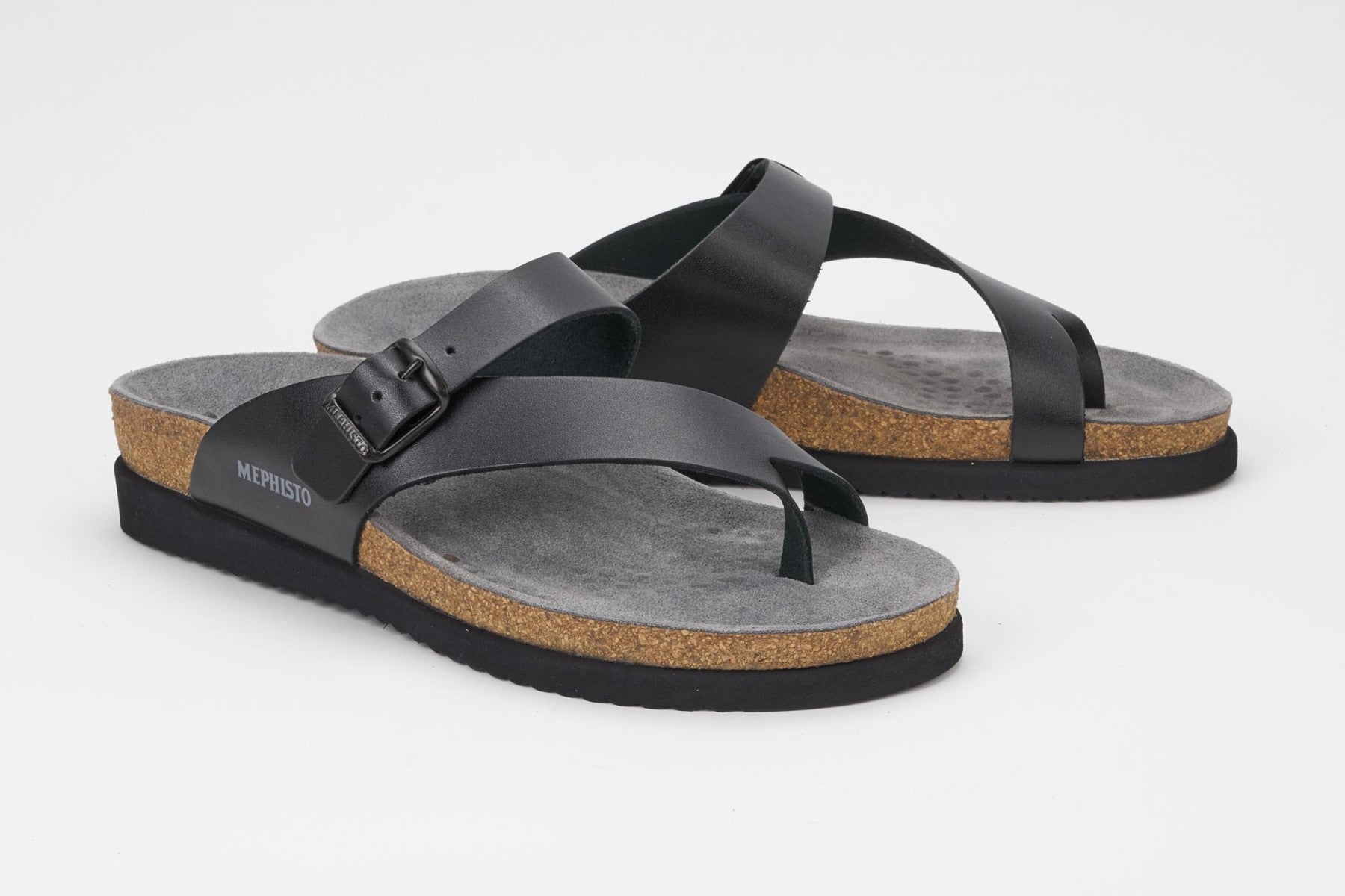 Mephisto Women's Helen Black Waxy 2800 cork foot-bed buckle slide sandal multi view