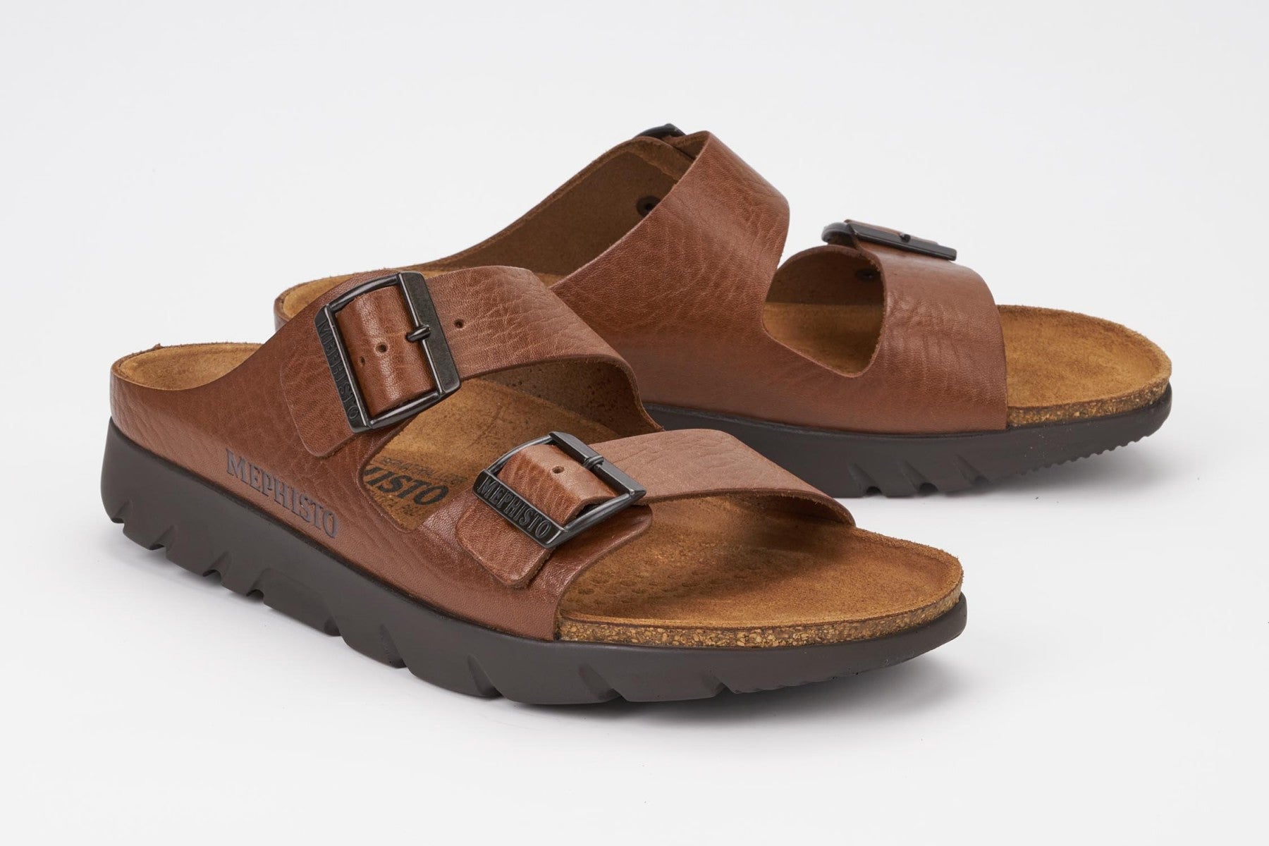 Mephisto Men's Zonder Tan Grain 4442 cork foot-bed two buckle slide sandal multi view