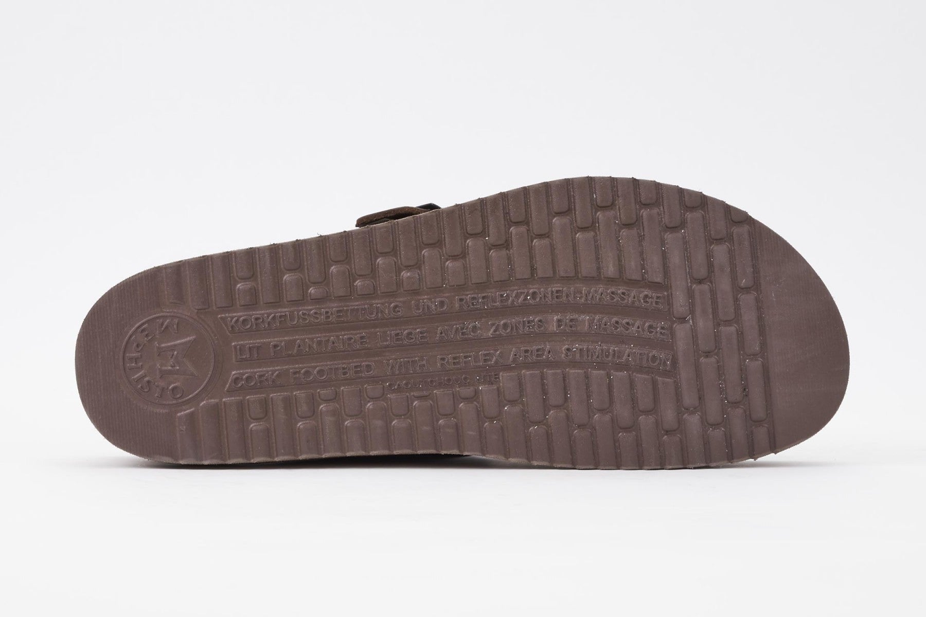 Mephisto Women's Helen Dark Brown Scratch 3451 cork foot-bed buckle slide sandal Bottom view