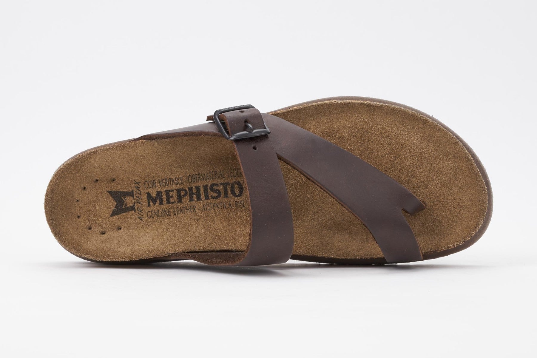 Mephisto Women's Helen Dark Brown Scratch 3451 cork foot-bed buckle slide sandal top view